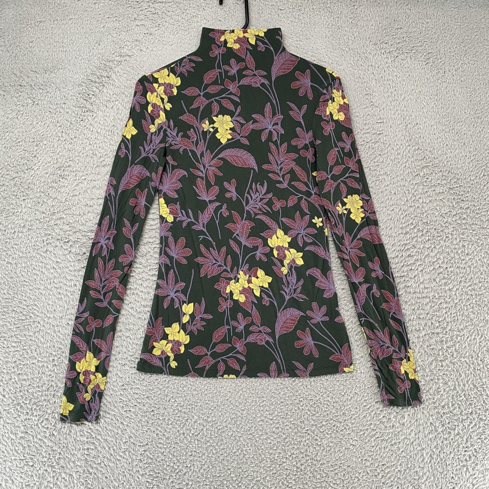 Babaton Mock Neck Top Womens‎ XS Floral Botanical Turtleneck Green Stretch